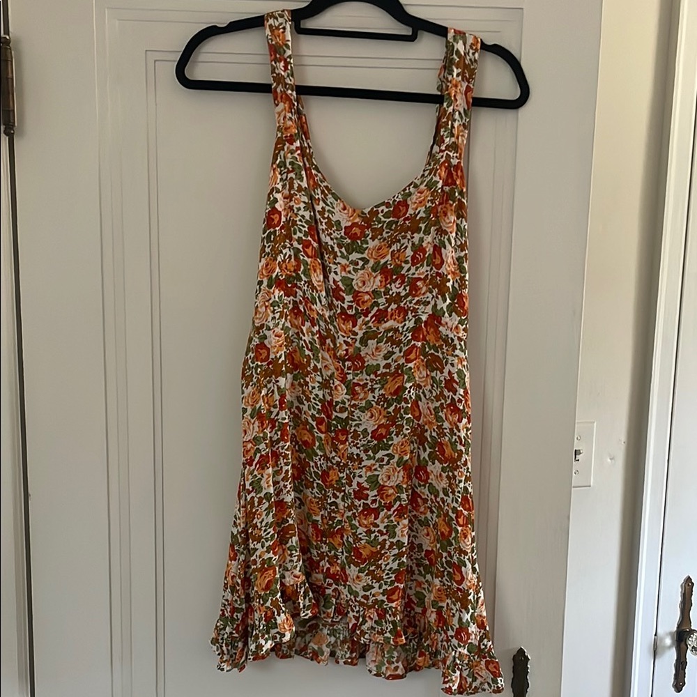 Faithfull the Brand Floral Mini Dress - Orange, Red, White, Green
